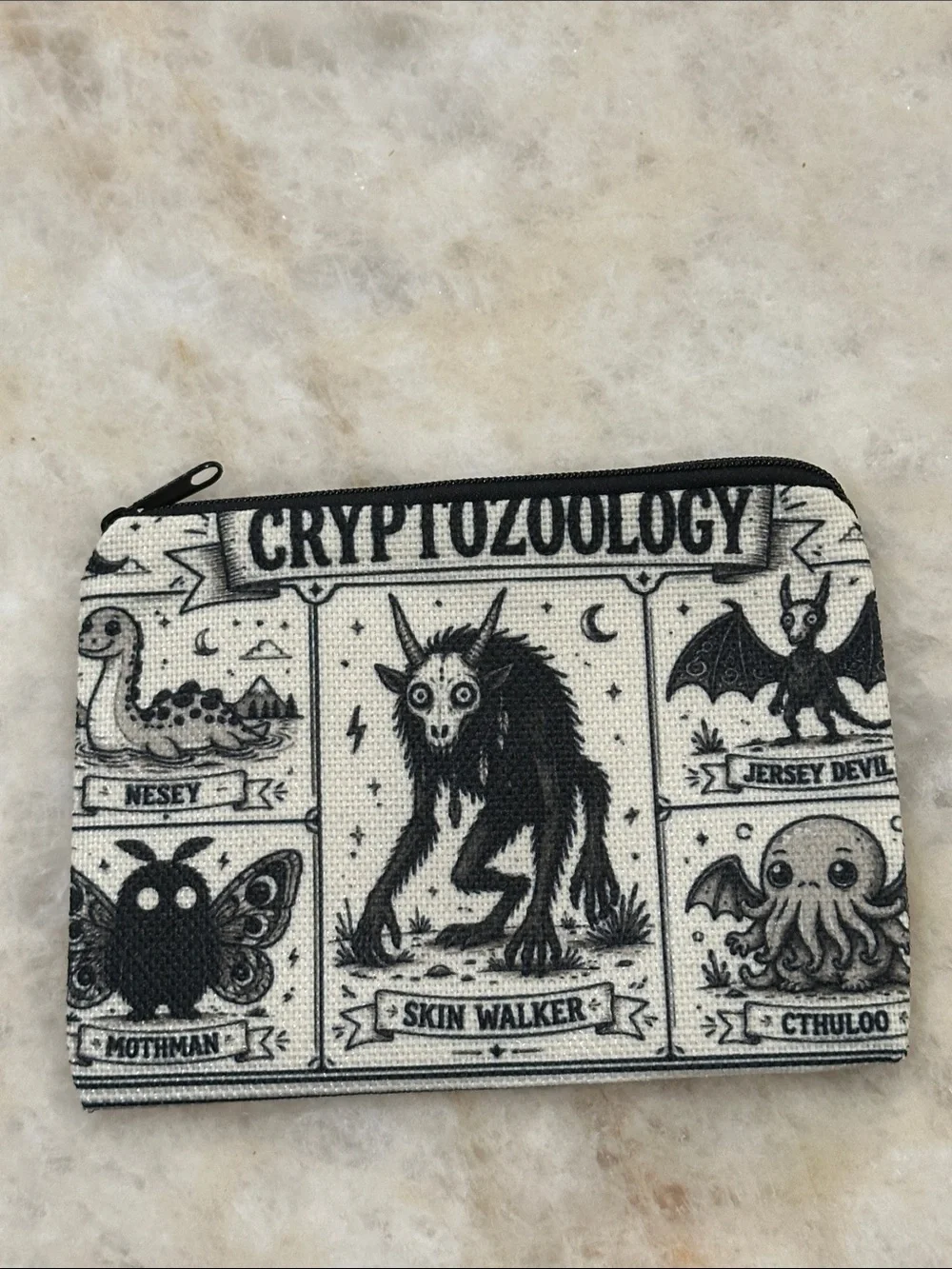 Cryptozoology Zipper Pouch - Black & White